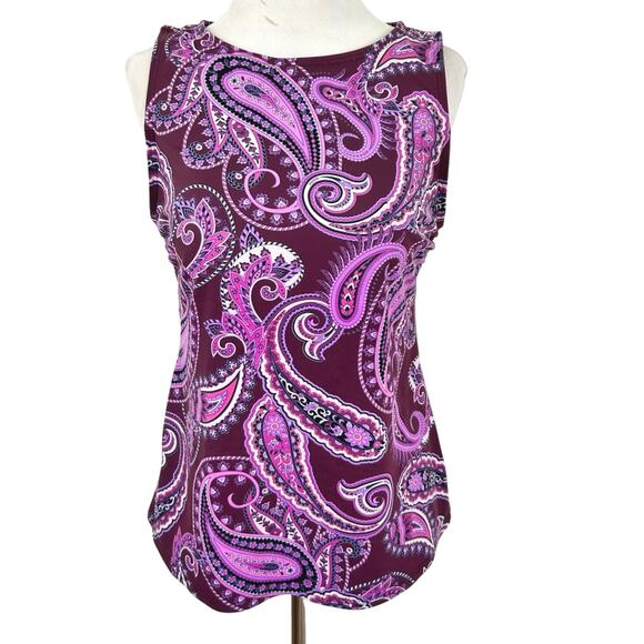 Lands' End Other - Lands End Paisley Tankini Swim Top Purple Pink Scoop Neck Stretch M